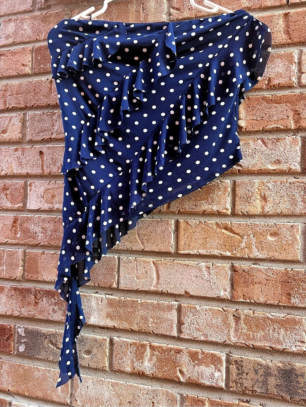 Asymmetrical Polka Dot strapless top in Blue & White NWOT